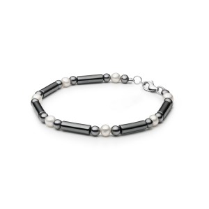 Bratara cu perle, terahertz, hematite și argint DiAmanti  254-101B-G (Argint 925‰ 0,4 g.)